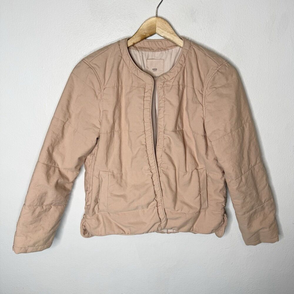 MNG Beige Quilted Jacket Open Front Minimalist Neutral Women’s Medium